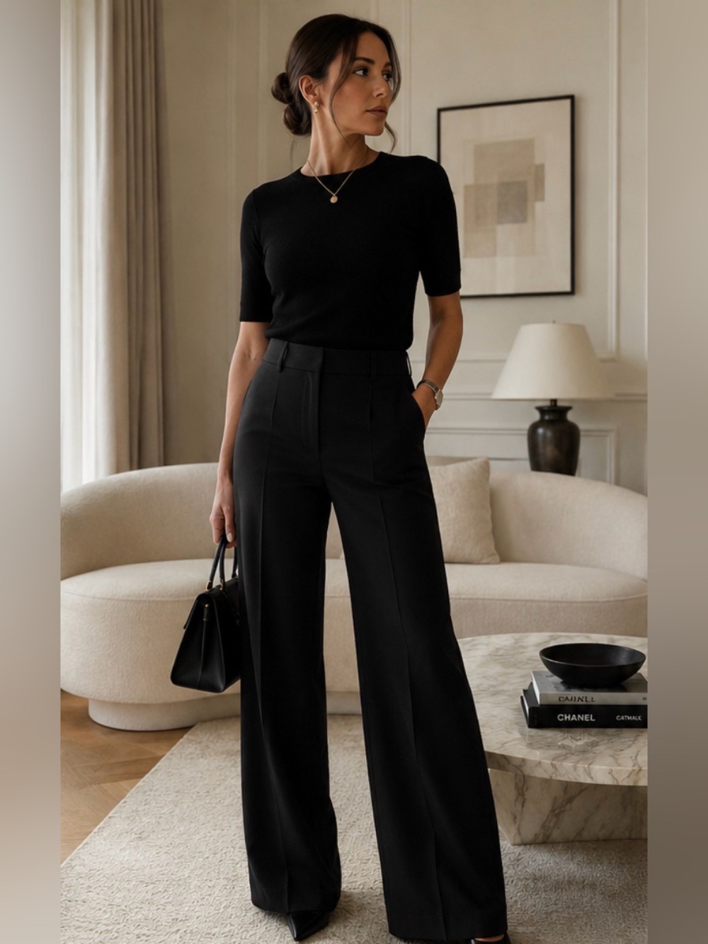 Prada Black Stretch Wide Leg Dress Pants Tailored Trousers Size 28